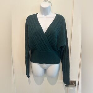 Women’s Pink Rose V-Neck Sweater- Hunter Green